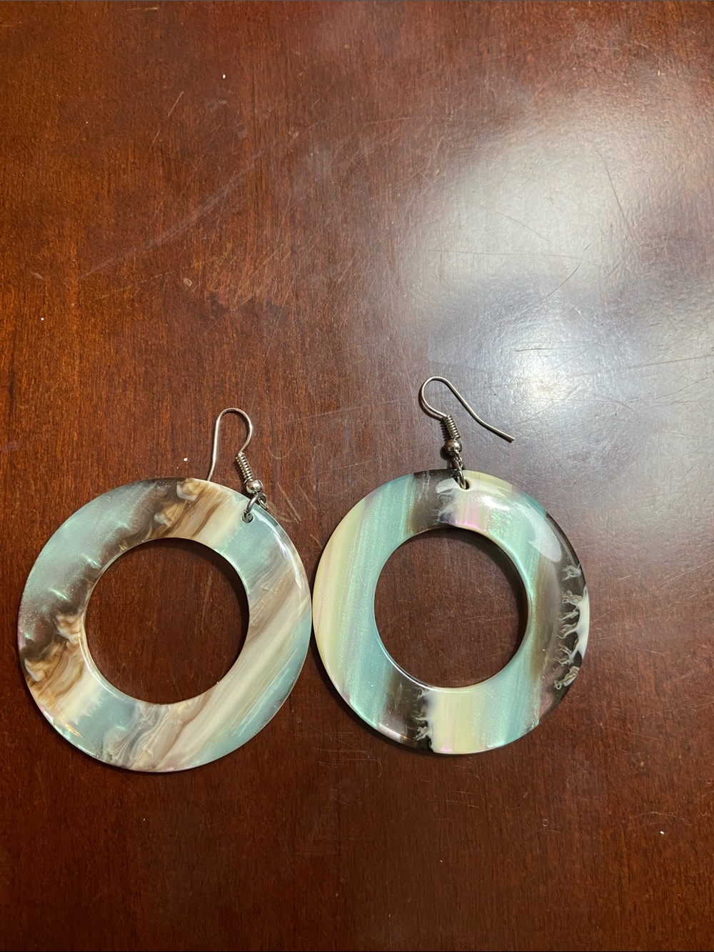 paparazzi Marbled Mint Green and Taupe Circular Drop Earrings